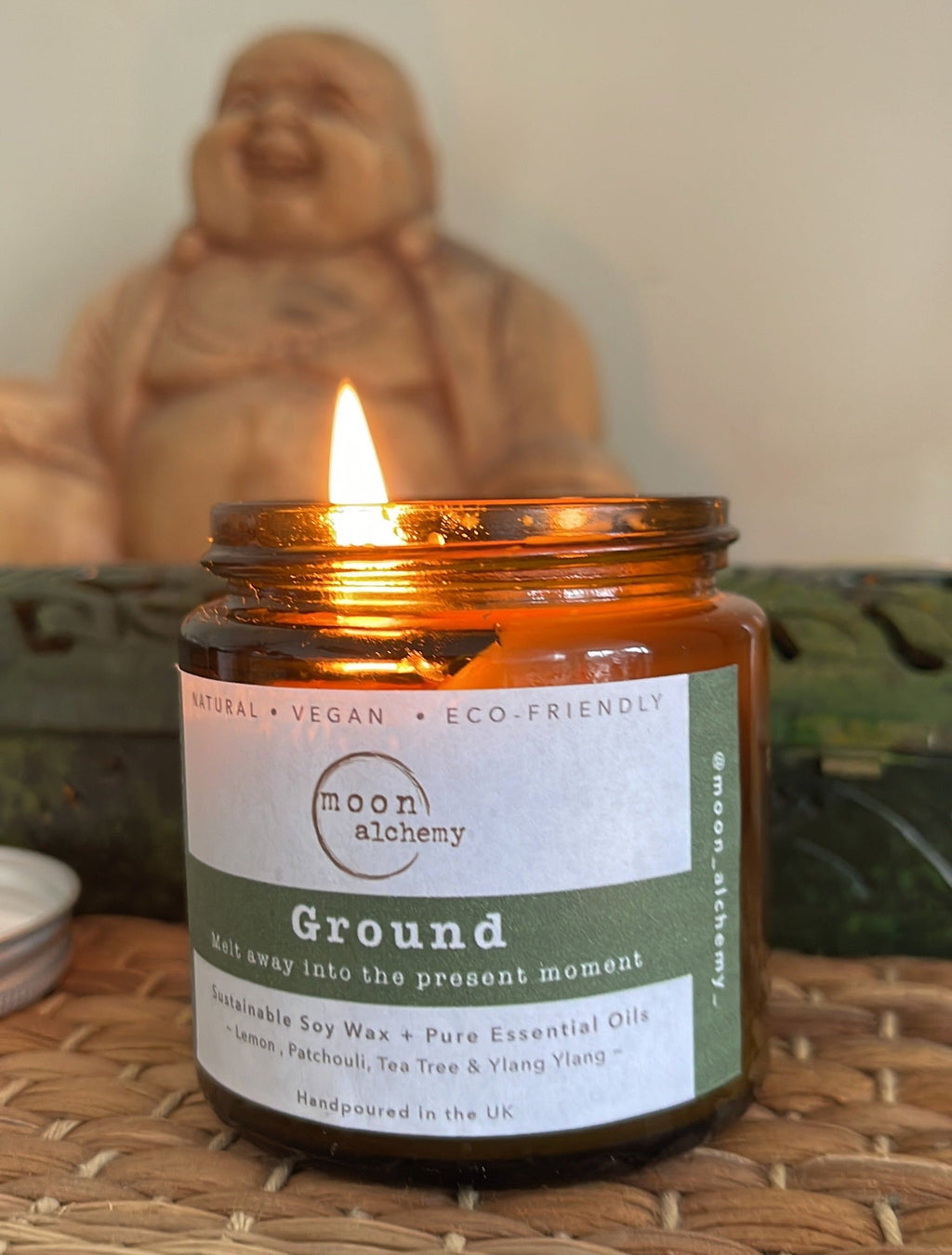 natural candle burning with non toxic aroma and sustainable wax